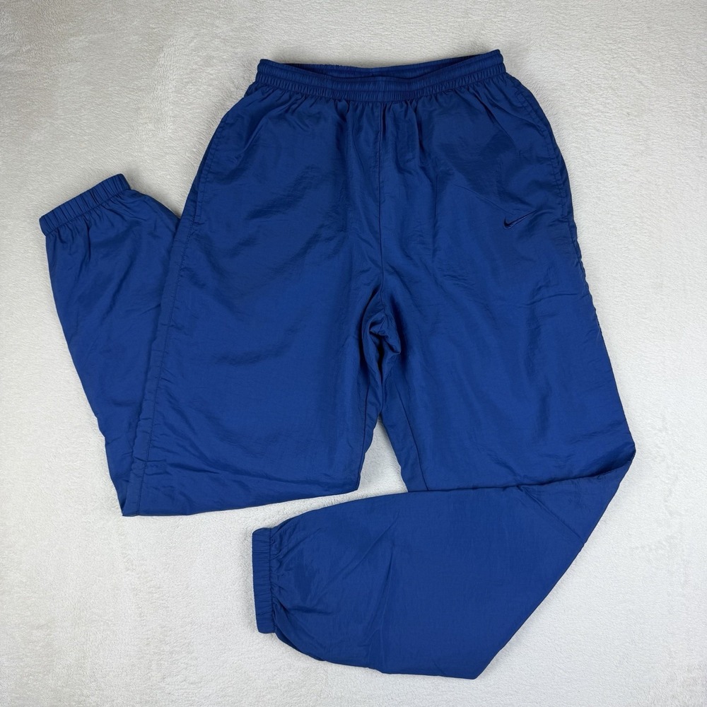 Vintage Nike Track Pants Men's M Blue Nylon Lined Baggy Y2K Ankle Zip Joggers